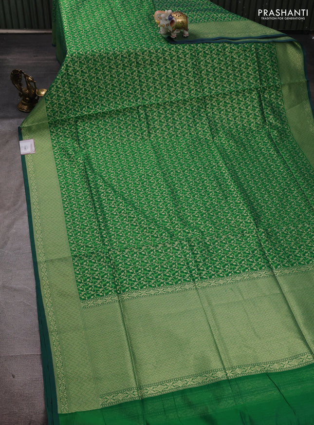 Banarasi silk cotton saree green with allover thread & zari woven brocade weaves and thread & zari woven border