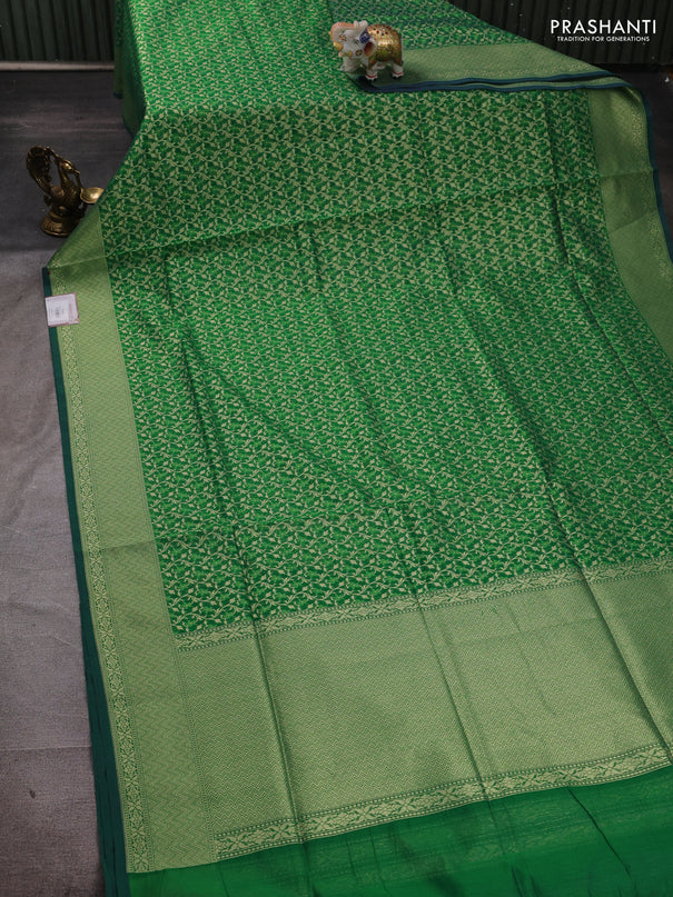 Banarasi silk cotton saree green with allover thread & zari woven brocade weaves and thread & zari woven border