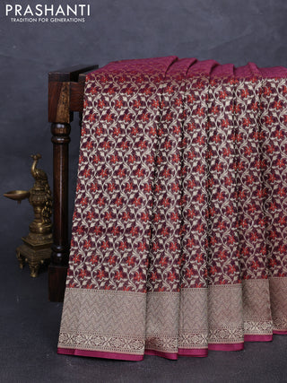 Banarasi silk cotton saree deep wine with allover thread & zari woven brocade weaves and thread & zari woven border
