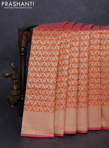 Banarasi silk cotton saree rust shade with allover thread & zari woven brocade weaves and thread & zari woven border