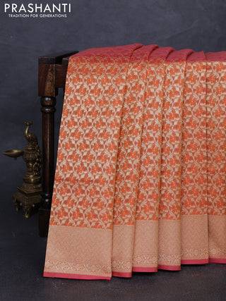 Banarasi silk cotton saree rust shade with allover thread & zari woven brocade weaves and thread & zari woven border