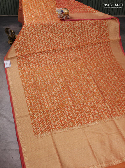 Banarasi silk cotton saree rust shade with allover thread & zari woven brocade weaves and thread & zari woven border