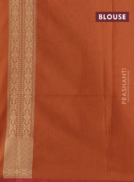 Banarasi silk cotton saree rust shade with allover thread & zari woven brocade weaves and thread & zari woven border