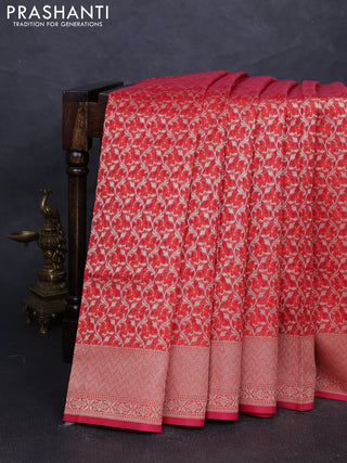 Banarasi silk cotton saree red with allover thread & zari woven brocade weaves and thread & zari woven border