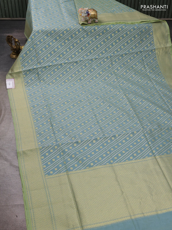 Banarasi silk cotton saree pastel blue with allover silver & gold zari woven brocade weaves and zari woven border