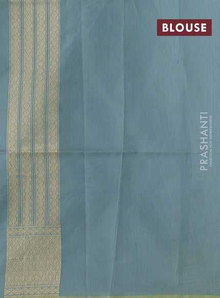 Banarasi silk cotton saree pastel blue with allover silver & gold zari woven brocade weaves and zari woven border