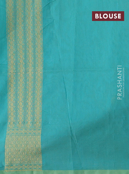 Banarasi silk cotton saree teal blue with allover silver & gold zari woven brocade weaves and zari woven border