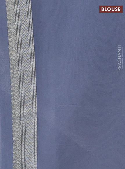 Banarasi silk cotton saree bluish grey with allover thread & zari woven brocade weaves and thread & zari woven border