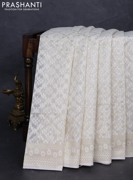 Banarasi silk cotton saree off white with allover thread & zari woven brocade weaves and thread & zari woven border