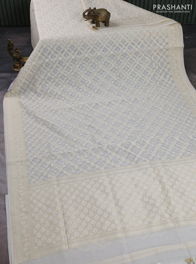 Banarasi silk cotton saree off white with allover thread & zari woven brocade weaves and thread & zari woven border