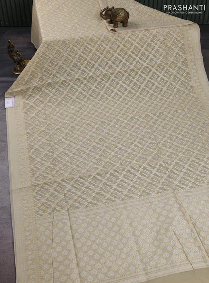 Banarasi silk cotton saree beige with allover thread & zari woven brocade weaves and thread & zari woven border