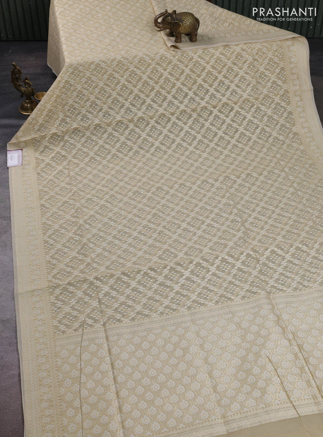 Banarasi silk cotton saree beige with allover thread & zari woven brocade weaves and thread & zari woven border