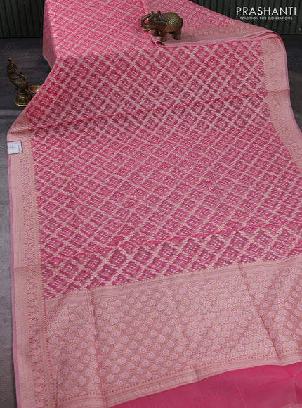 Banarasi silk cotton saree pink with allover thread & zari woven brocade weaves and thread & zari woven border