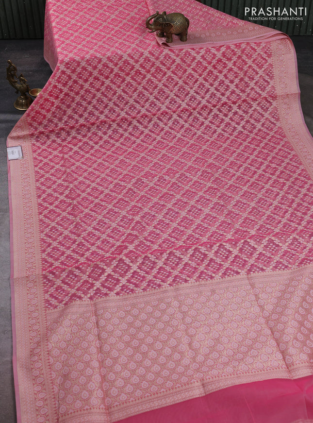 Banarasi silk cotton saree pink with allover thread & zari woven brocade weaves and thread & zari woven border