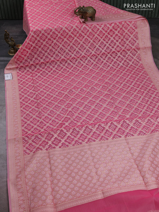 Banarasi silk cotton saree pink with allover thread & zari woven brocade weaves and thread & zari woven border