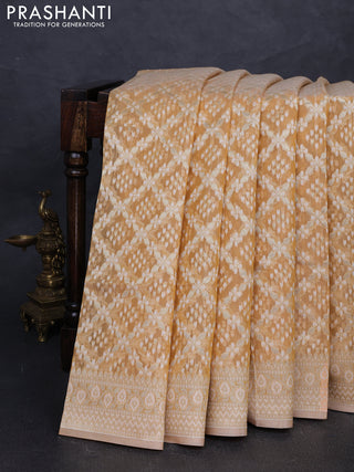 Banarasi silk cotton saree sandal with allover thread & zari woven brocade weaves and thread & zari woven border