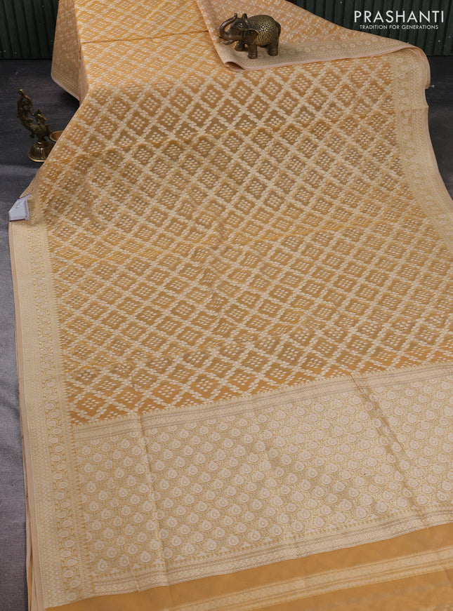 Banarasi silk cotton saree sandal with allover thread & zari woven brocade weaves and thread & zari woven border