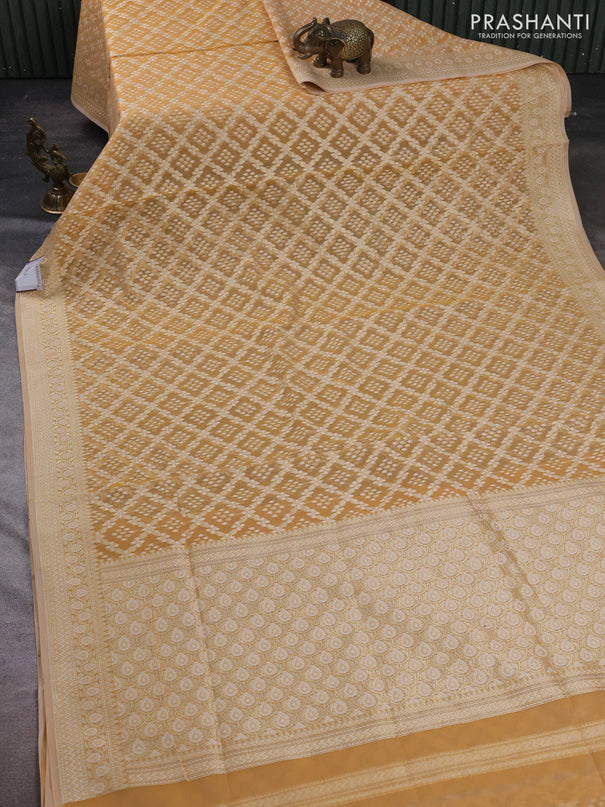 Banarasi silk cotton saree sandal with allover thread & zari woven brocade weaves and thread & zari woven border