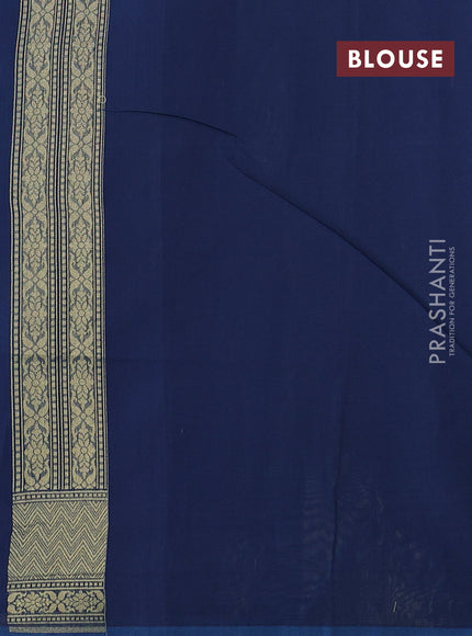Banarasi silk cotton saree peacock blue with allover thread & zari woven brocade weaves and temple design zari woven border
