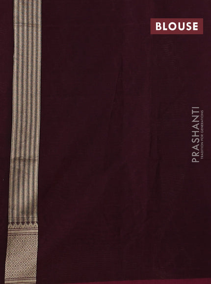 Banarasi silk cotton saree deep wine with allover thread & zari woven brocade weaves and temple design zari woven border