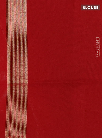 Banarasi silk cotton saree red with allover thread & zari woven brocade weaves and temple design zari woven border
