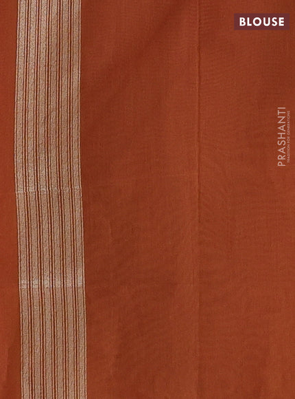Banarasi silk cotton saree rust shade with allover thread & zari woven brocade weaves and temple design zari woven border