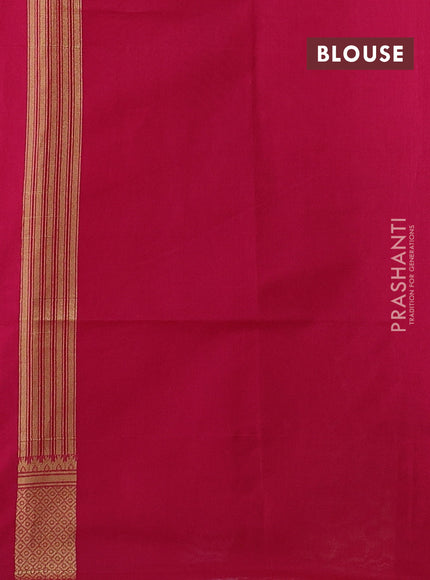 Banarasi silk cotton saree dark pink with allover thread & zari woven brocade weaves and temple design zari woven border