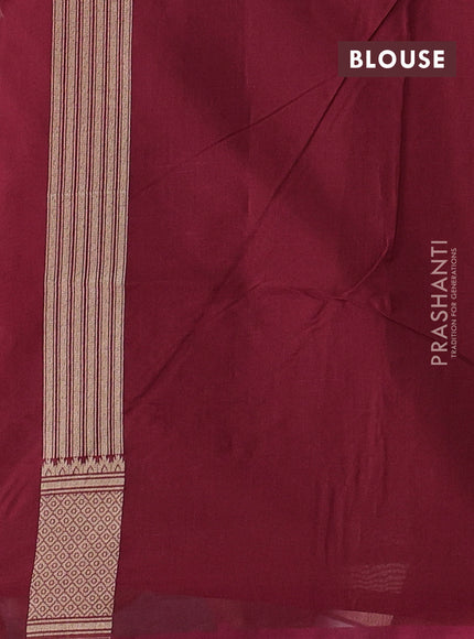 Banarasi silk cotton saree maroon with allover thread & zari woven brocade weaves and temple design zari woven border