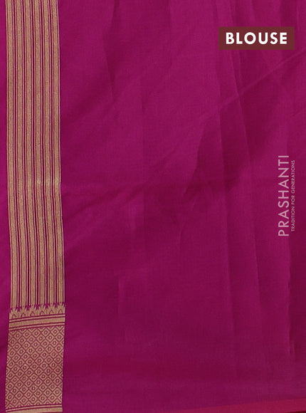 Banarasi silk cotton saree magenta pink with allover thread & zari woven brocade weaves and temple design zari woven border