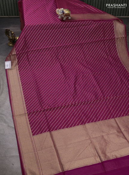 Banarasi silk cotton saree magenta pink with allover thread & zari woven brocade weaves and temple design zari woven border