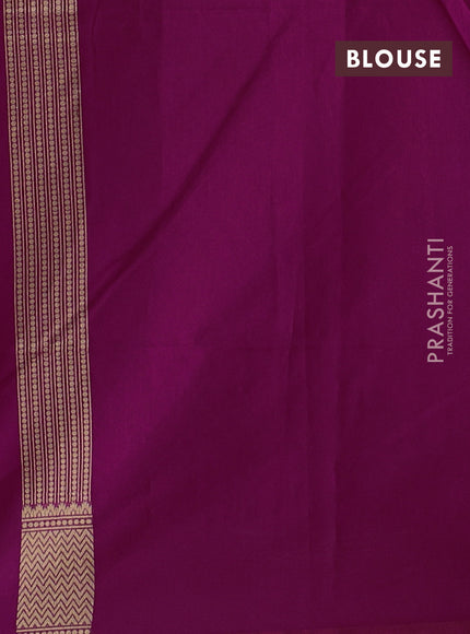 Banarasi silk cotton saree magenta pink with allover thread & zari woven brocade weaves and temple design zari woven border