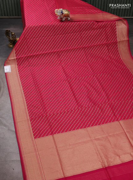 Banarasi silk cotton saree dark pink with allover thread & zari woven brocade weaves and temple design zari woven border