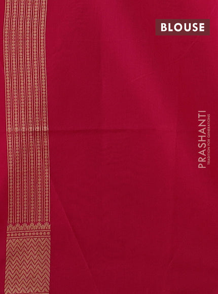 Banarasi silk cotton saree dark pink with allover thread & zari woven brocade weaves and temple design zari woven border