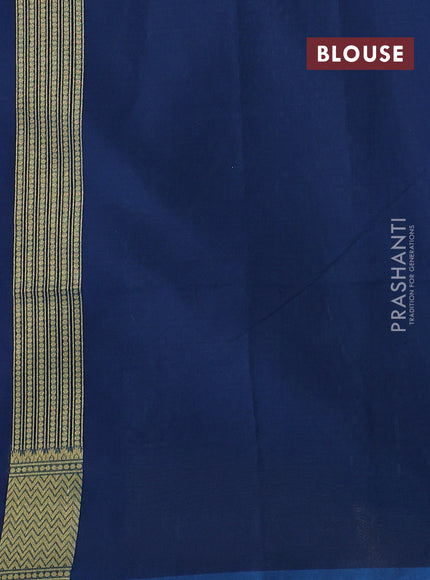 Banarasi silk cotton saree peacock blue with allover thread & zari woven brocade weaves and temple design zari woven border