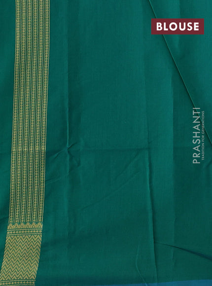 Banarasi silk cotton saree green with allover thread & zari woven brocade weaves and temple design zari woven border