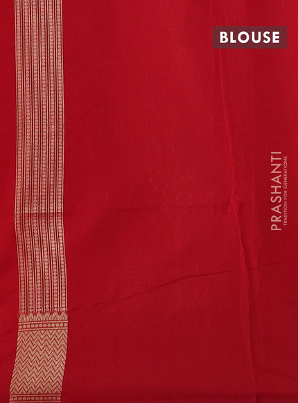 Banarasi silk cotton saree red with allover thread & zari woven brocade weaves and temple design zari woven border