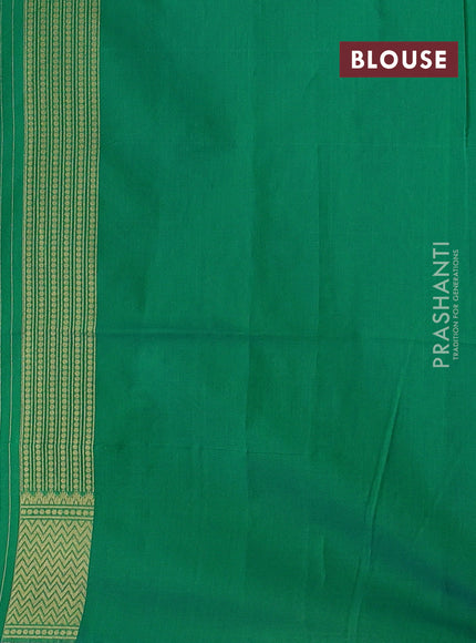 Banarasi silk cotton saree green with allover thread & zari woven brocade weaves and temple design zari woven border