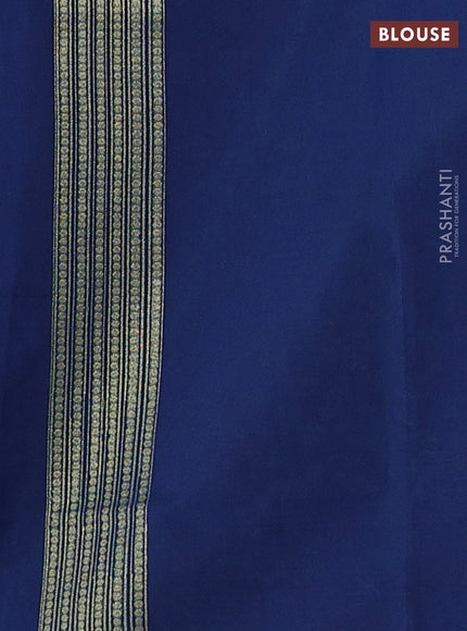 Banarasi silk cotton saree peacock blue with allover thread & zari woven brocade weaves and temple design zari woven border