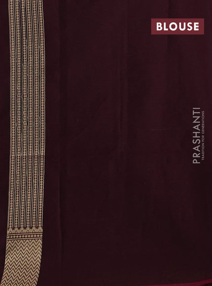 Banarasi silk cotton saree deep maroon with allover thread & zari woven brocade weaves and temple design zari woven border