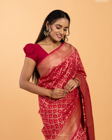 Banarasi silk cotton saree pink with allover thread & zari woven brocade weaves and zari woven border
