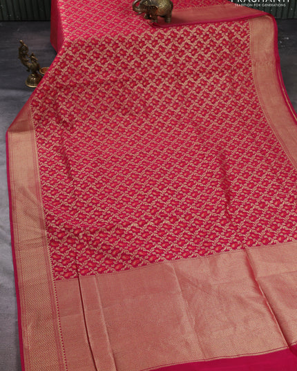 Banarasi silk cotton saree pink with allover thread & zari woven brocade weaves and zari woven border