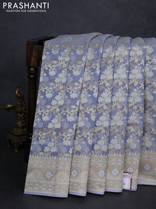 Banarasi silk cotton saree grey with allover thread & zari woven brocade weaves and zari woven border