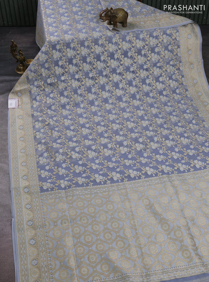 Banarasi silk cotton saree grey with allover thread & zari woven brocade weaves and zari woven border