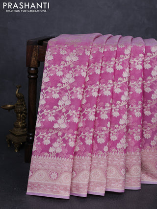 Banarasi silk cotton saree onion pink with allover thread & zari woven brocade weaves and zari woven border