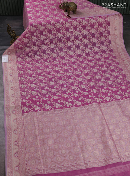 Banarasi silk cotton saree onion pink with allover thread & zari woven brocade weaves and zari woven border