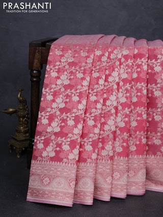 Banarasi silk cotton saree peach pink with allover thread & zari woven brocade weaves and zari woven border