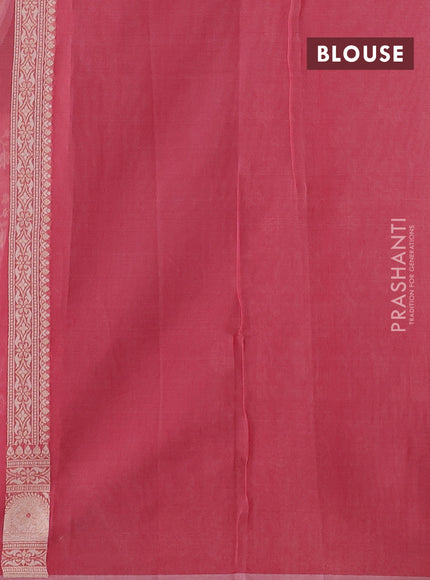 Banarasi silk cotton saree peach pink with allover thread & zari woven brocade weaves and zari woven border