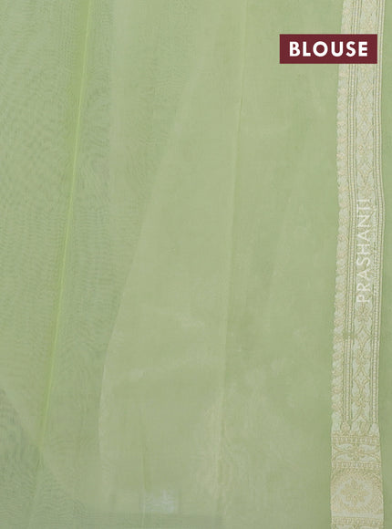 Banarasi silk cotton saree light green with allover thread & zari woven brocade weaves and zari woven border