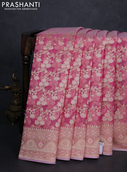 Banarasi silk cotton saree light pink with allover thread & zari woven brocade weaves and zari woven border