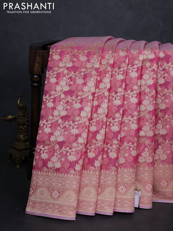 Banarasi silk cotton saree light pink with allover thread & zari woven brocade weaves and zari woven border